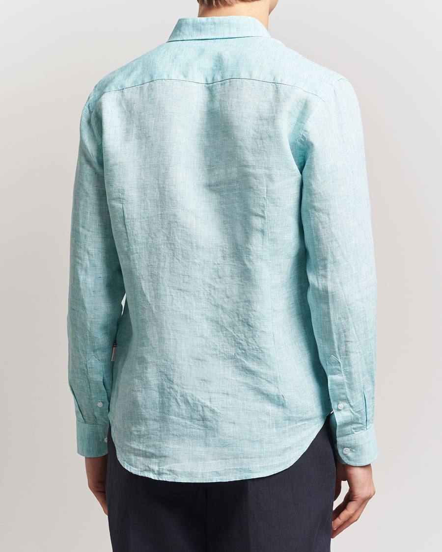 Hombres | Camisas | Orlebar Brown | Giles Long Sleeve Linen Shirt Aqua Blue/White