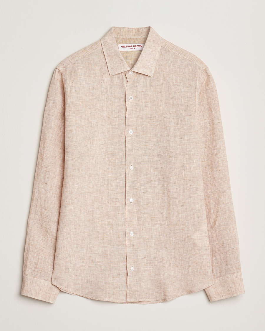 Hombres | Camisas | Orlebar Brown | Giles Long Sleeve Linen Shirt Pink Sand/White