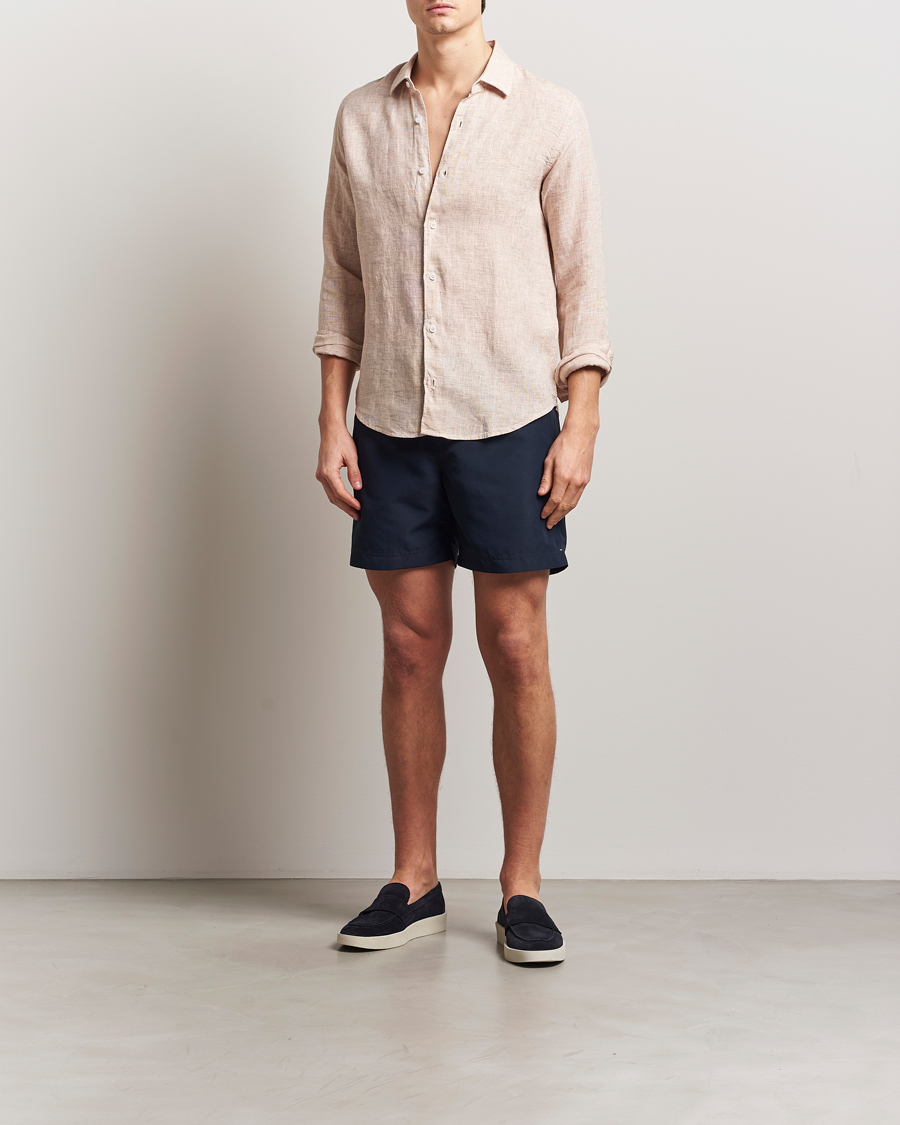 Hombres | Camisas | Orlebar Brown | Giles Long Sleeve Linen Shirt Pink Sand/White