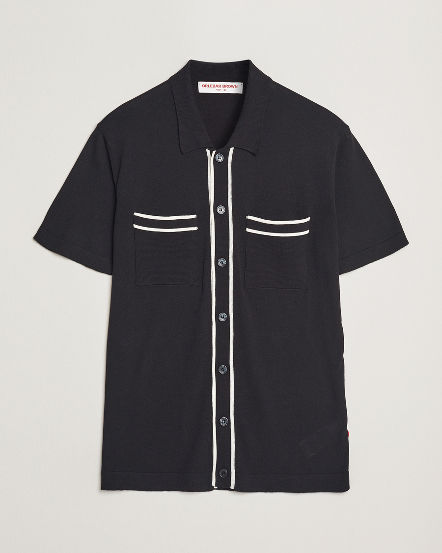 Hombres | Camisas | Orlebar Brown | Keeling Silk/Cotton Knitted Shirt Black/White Sand