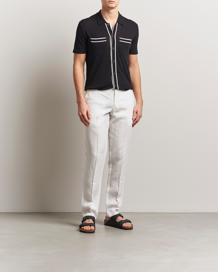 Hombres | Camisas | Orlebar Brown | Keeling Silk/Cotton Knitted Shirt Black/White Sand