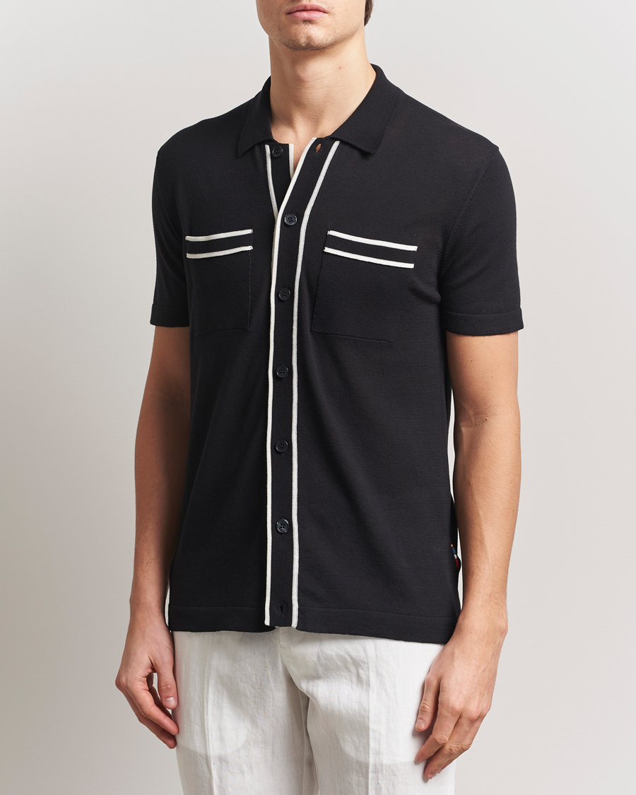 Hombres | Camisas | Orlebar Brown | Keeling Silk/Cotton Knitted Shirt Black/White Sand