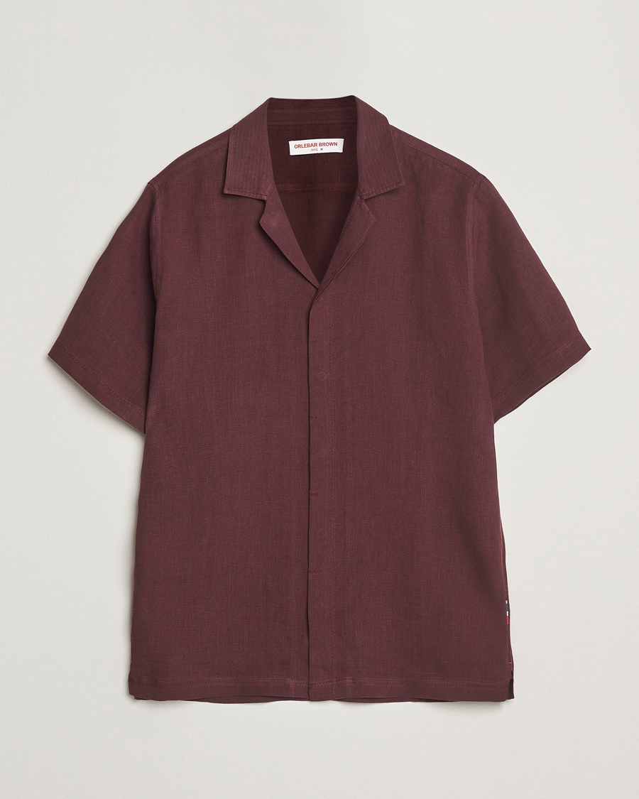 Hombres | Camisas | Orlebar Brown | Maitan II Short Sleeve Linen Shirt Damson