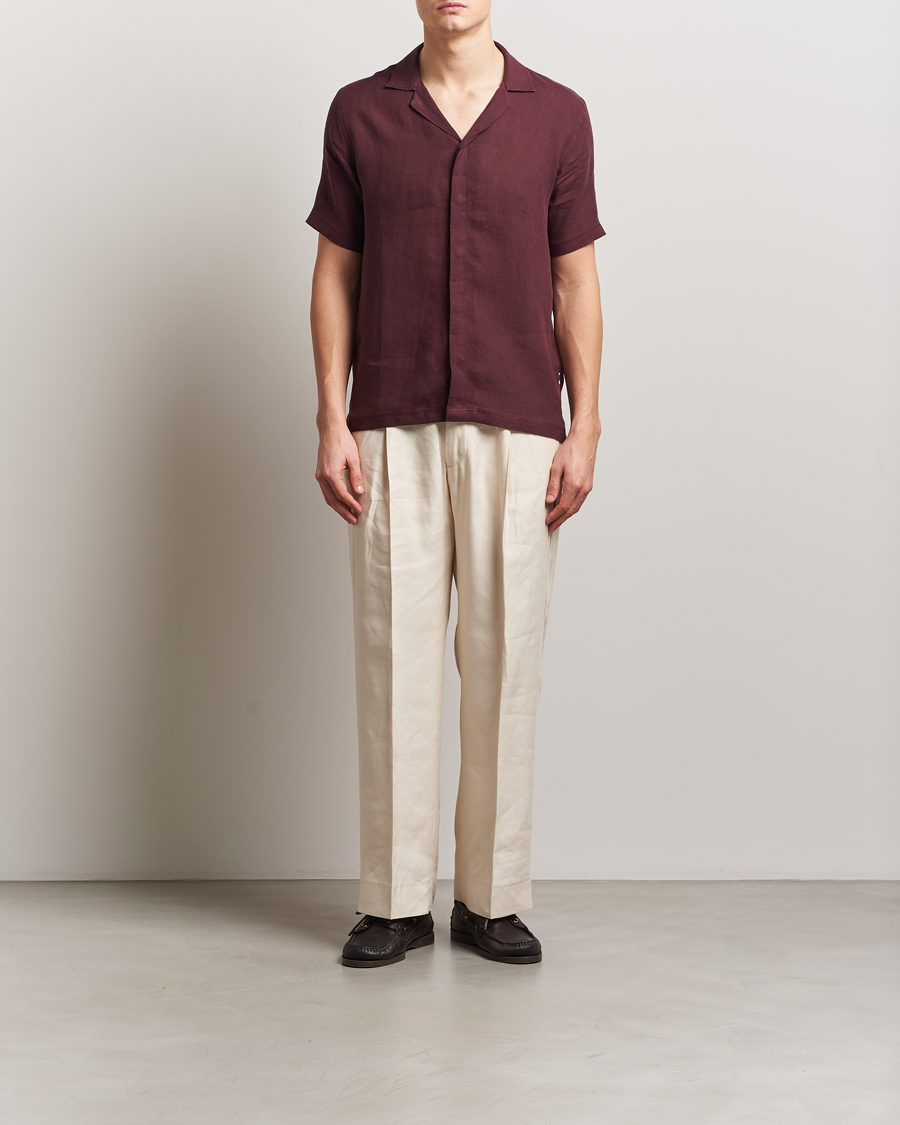 Hombres | Camisas | Orlebar Brown | Maitan II Short Sleeve Linen Shirt Damson