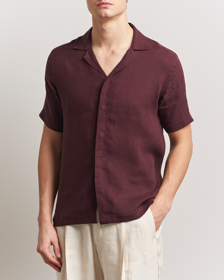 Hombres | Camisas | Orlebar Brown | Maitan II Short Sleeve Linen Shirt Damson