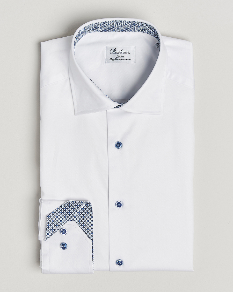 Hombres | Camisas | Stenströms | Silmline Contrast Cotton Twill Shirt White
