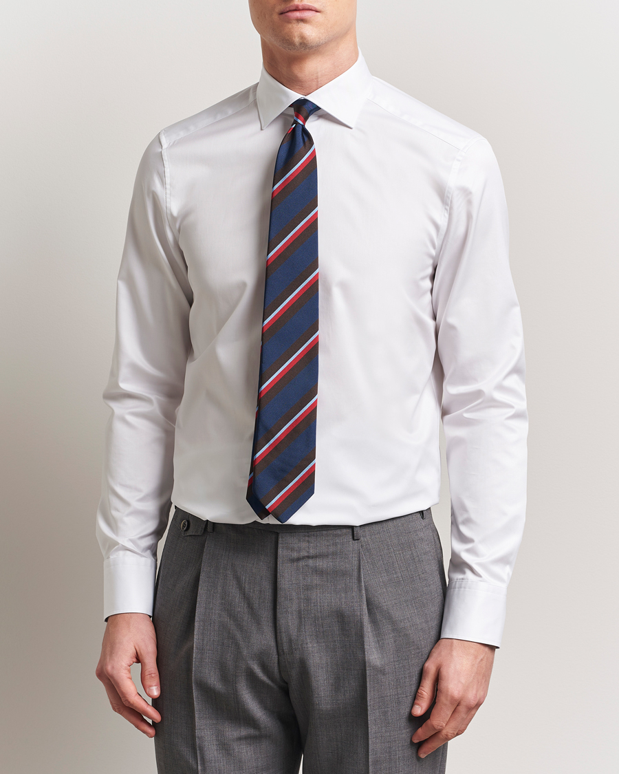 Hombres | Camisas | Stenströms | Silmline Contrast Cotton Twill Shirt White