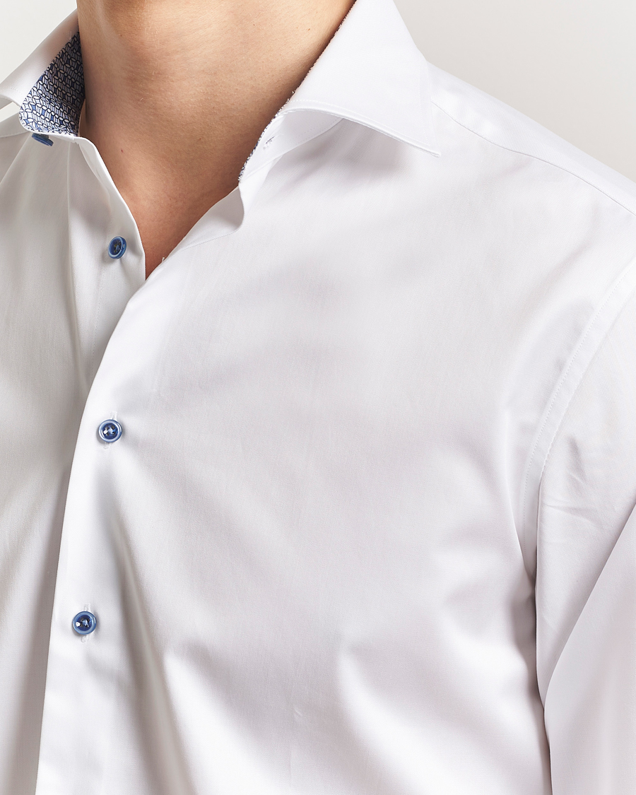 Hombres | Camisas | Stenströms | Fitted Body Contrast Cotton Twill Shirt White