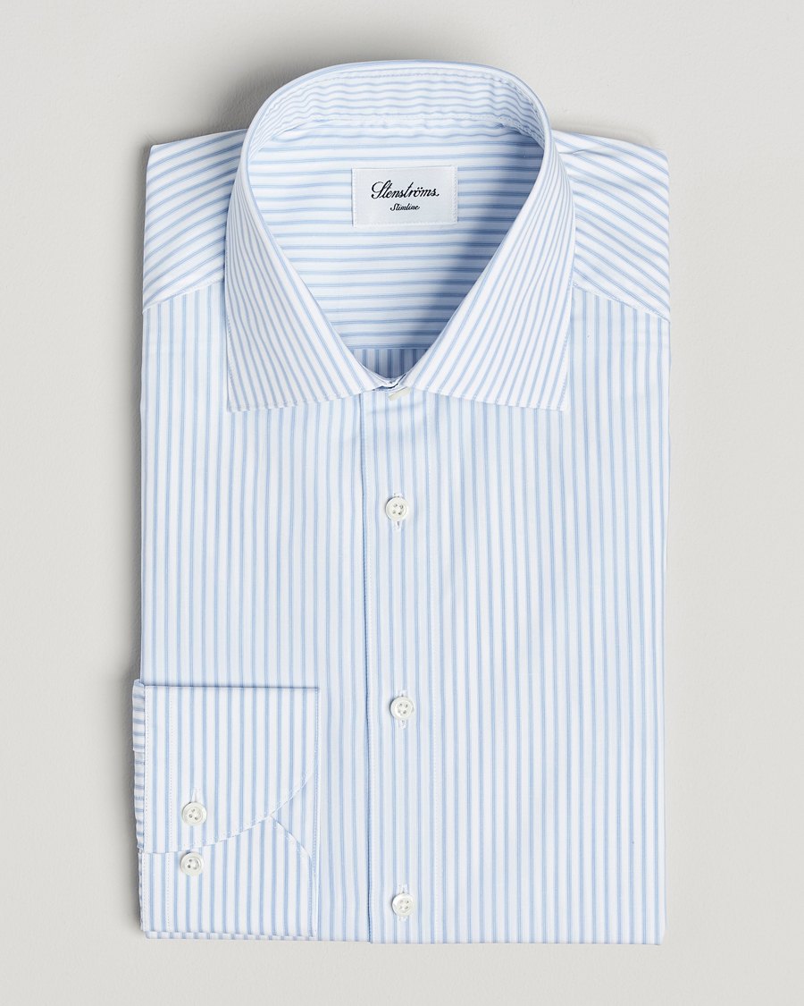 Hombres | Camisas | Stenströms | Slimline Striped Poplin Shirt White/Blue