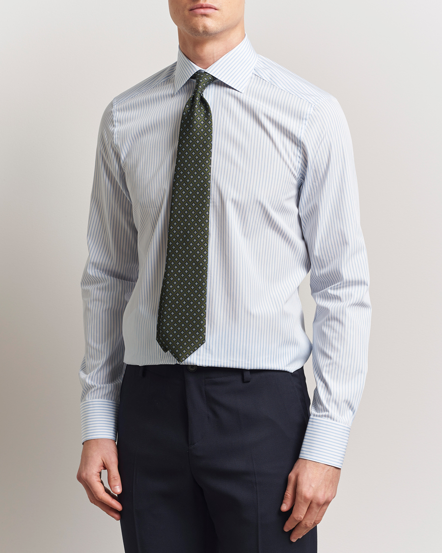 Hombres | Camisas | Stenströms | Slimline Striped Poplin Shirt White/Blue