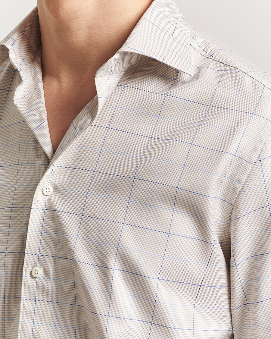 Hombres | Camisas | Stenströms | Fitted Body Checked Houndstooth Shirt Taupe