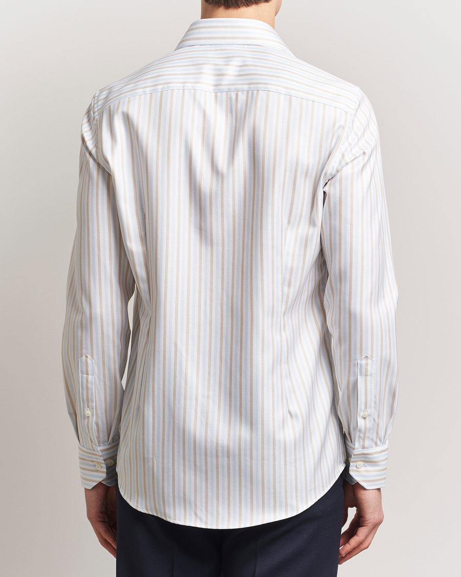 Hombres | Camisas | Stenströms | Slimline Multi Striped Twill Shirt Blue/Beige