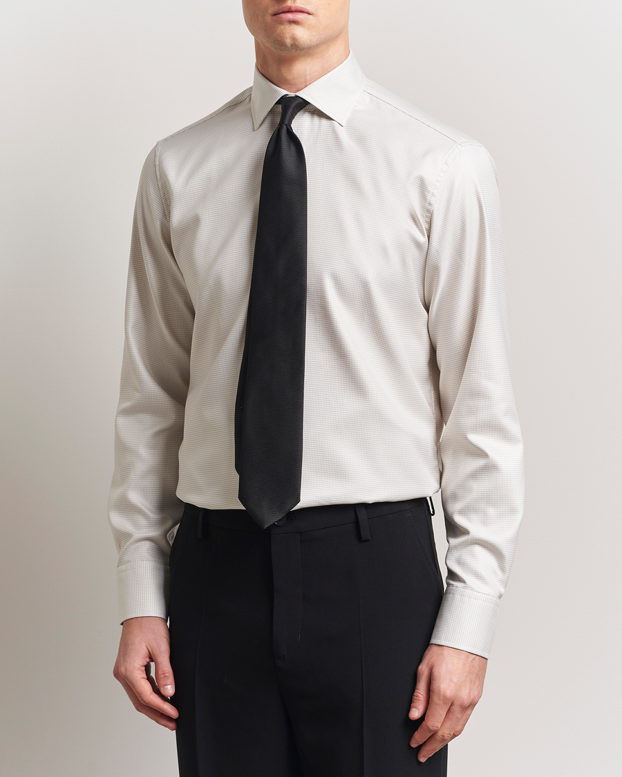 Hombres | Camisas | Stenströms | Fitted Body Small Houndstooth Shirt Beige