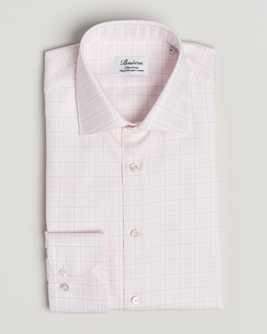 Hombres | Camisas | Stenströms | Fitted Body Checked Shirt Pink
