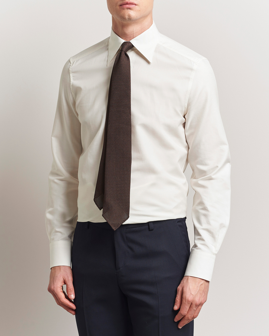 Hombres | Camisas | Stenströms | 1899 Slimline Cotton/Linen/Silk Shirt White