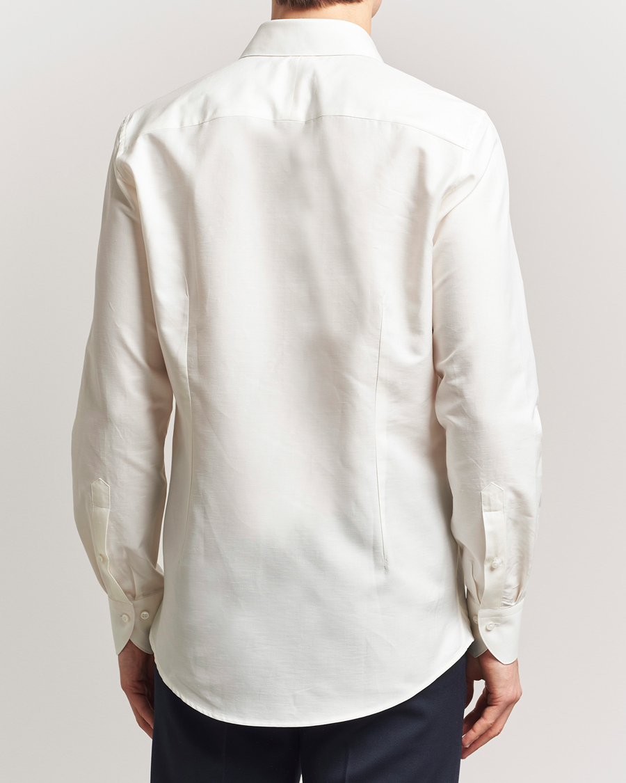 Hombres | Camisas | Stenströms | 1899 Slimline Cotton/Linen/Silk Shirt White