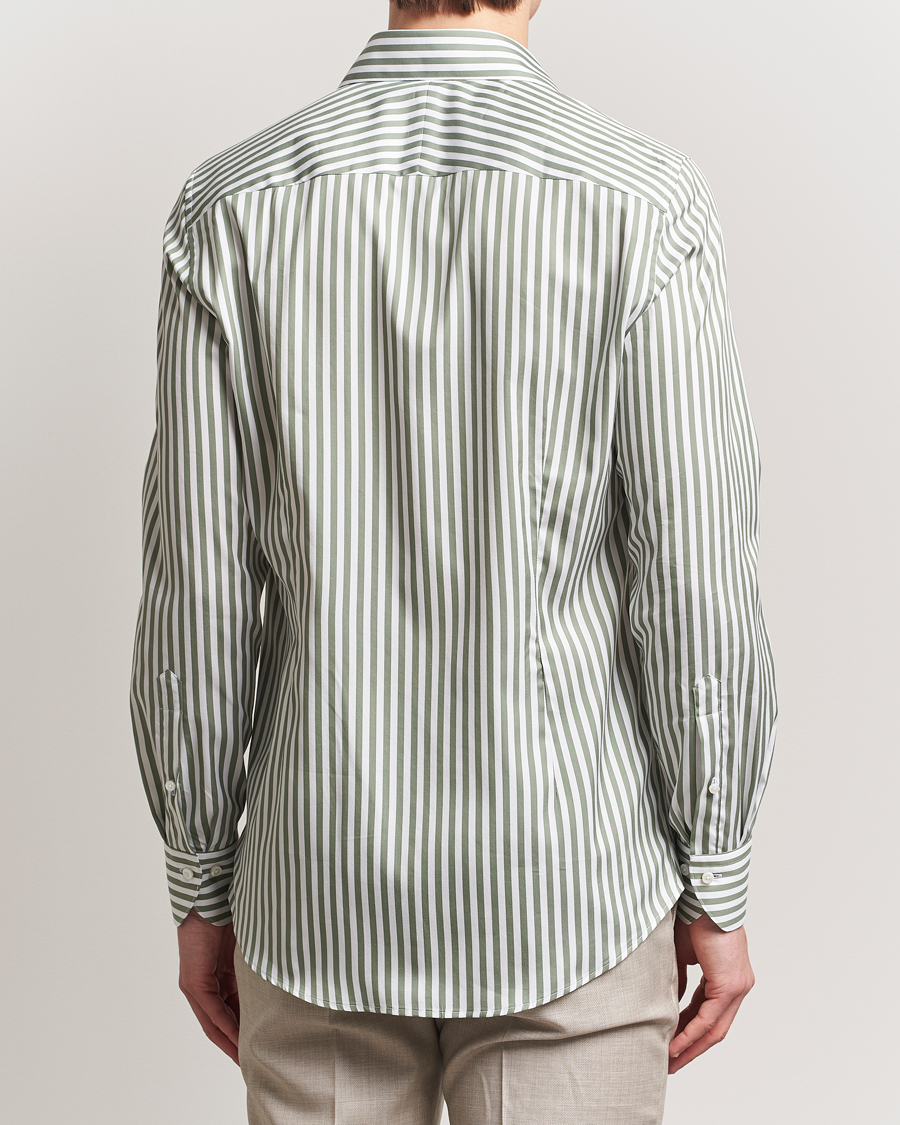 Hombres | Camisas | Stenströms | 1899 Slimline Striped Cotton/Silk Shirt Green