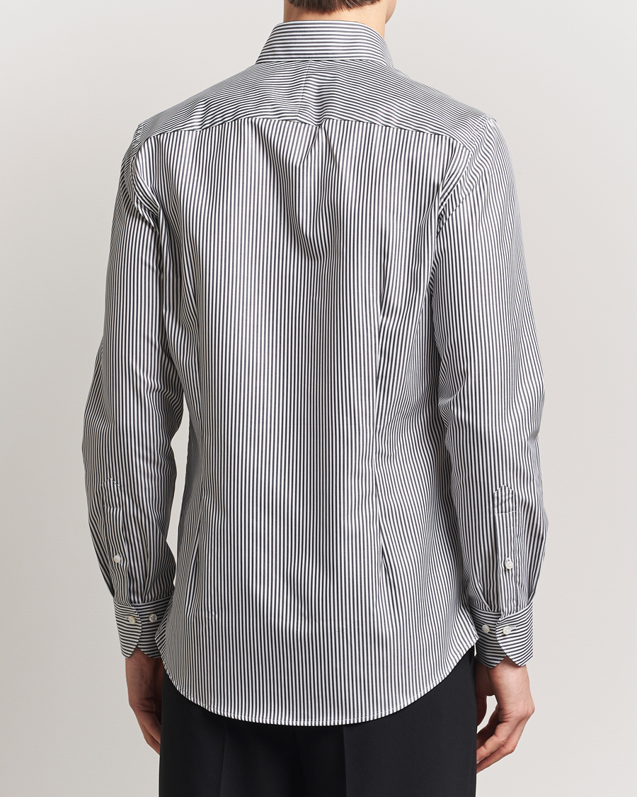 Hombres | Camisas | Stenströms | 1899 Slimline Striped One Piece Button Down Collar Shirt Black