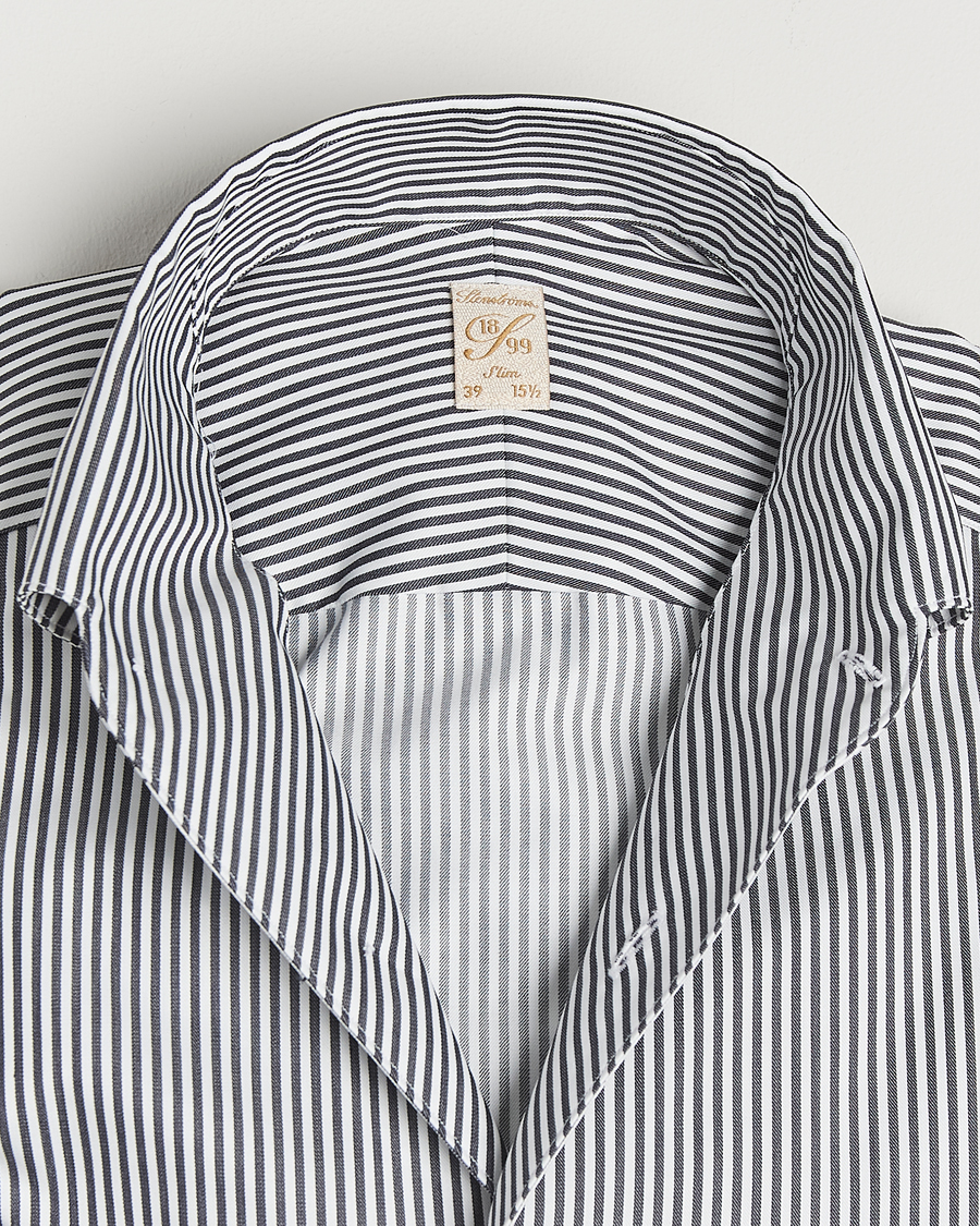Hombres | Camisas | Stenströms | 1899 Slimline Striped One Piece Button Down Collar Shirt Black