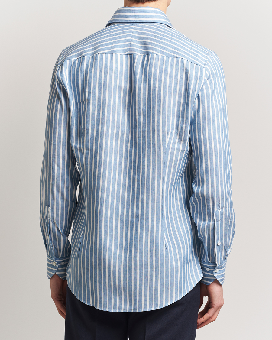 Hombres | Camisas | Stenströms | 1899 Slimline Striped Linen/Lyocell Shirt Blue