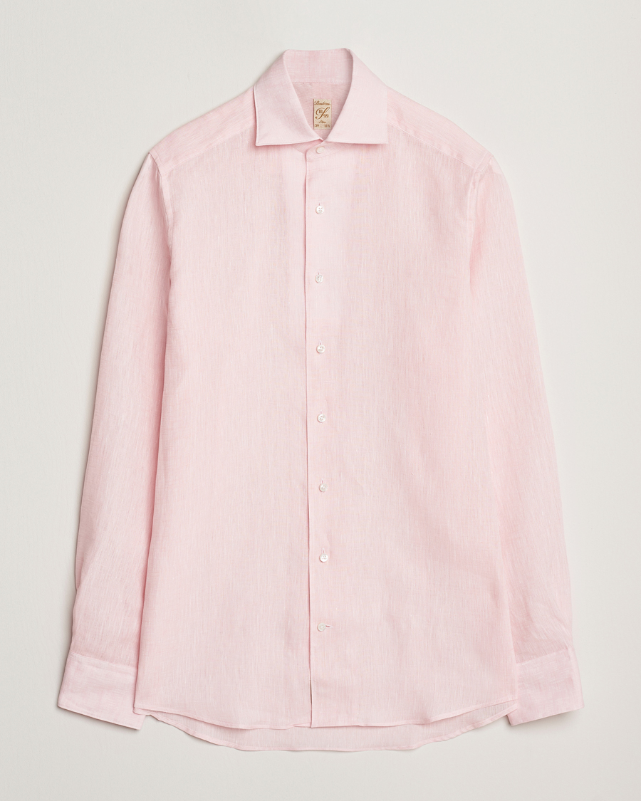 Hombres | Camisas | Stenströms | 1899 Slimline Linen One Piece Collar Shirt Pink