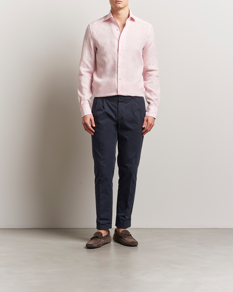 Hombres | Camisas | Stenströms | 1899 Slimline Linen One Piece Collar Shirt Pink