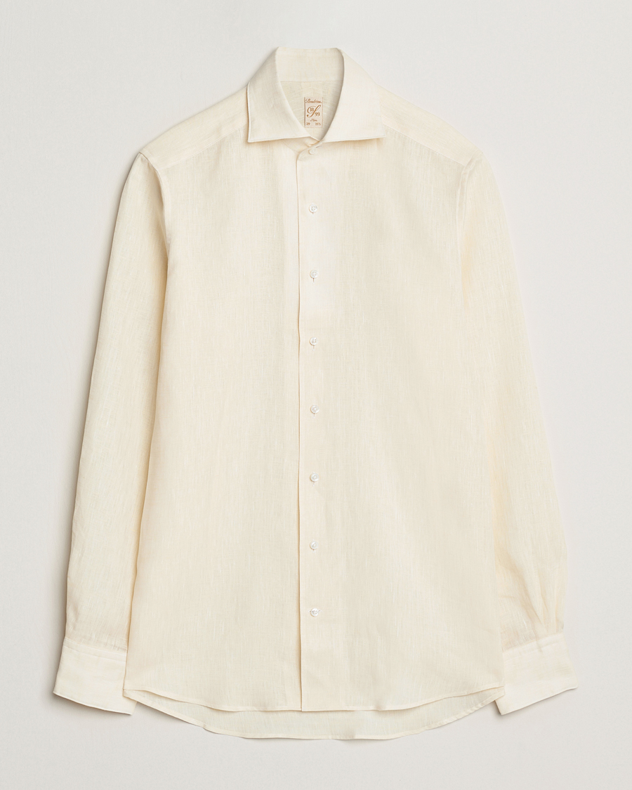 Hombres | Camisas | Stenströms | 1899 Slimline Linen One Piece Collar Shirt Yellow