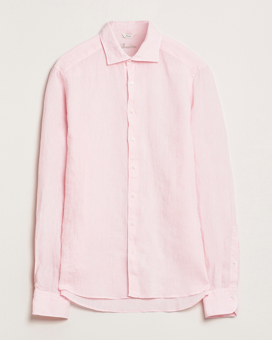 Hombres | Camisas | Stenströms | Slimline Cut Away Linen Shirt Soft Pink