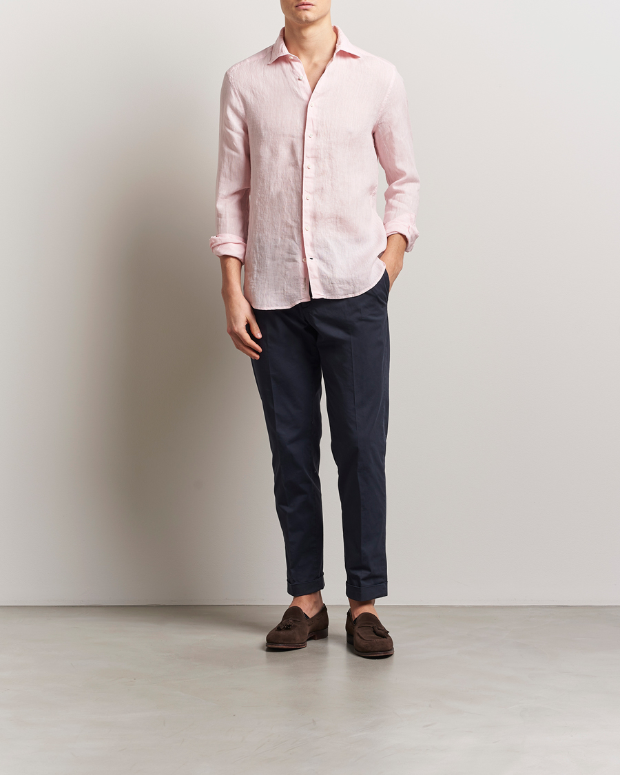 Hombres | Camisas | Stenströms | Slimline Cut Away Linen Shirt Soft Pink