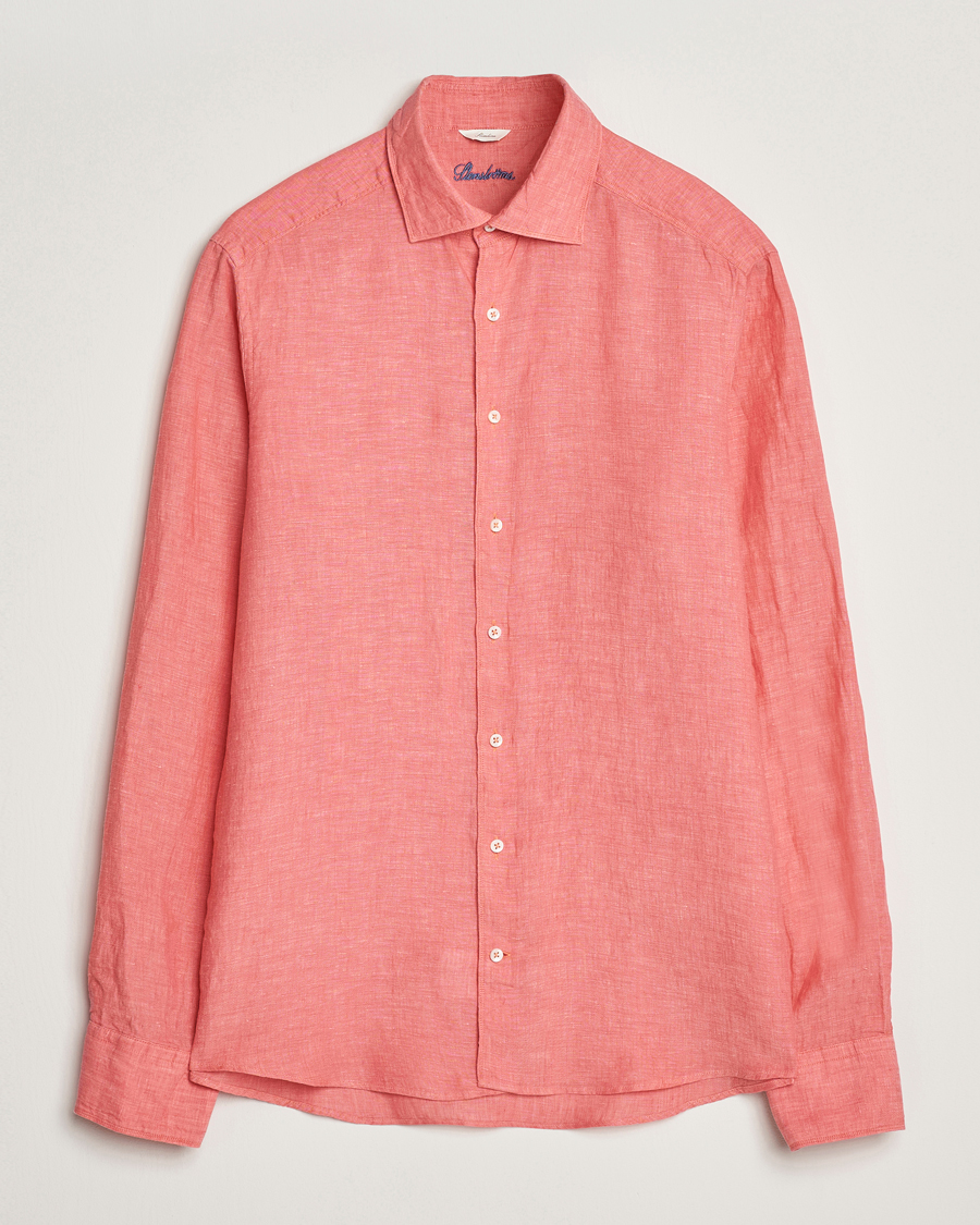 Hombres | Camisas | Stenströms | Slimline Cut Away Linen Shirt Rasberry