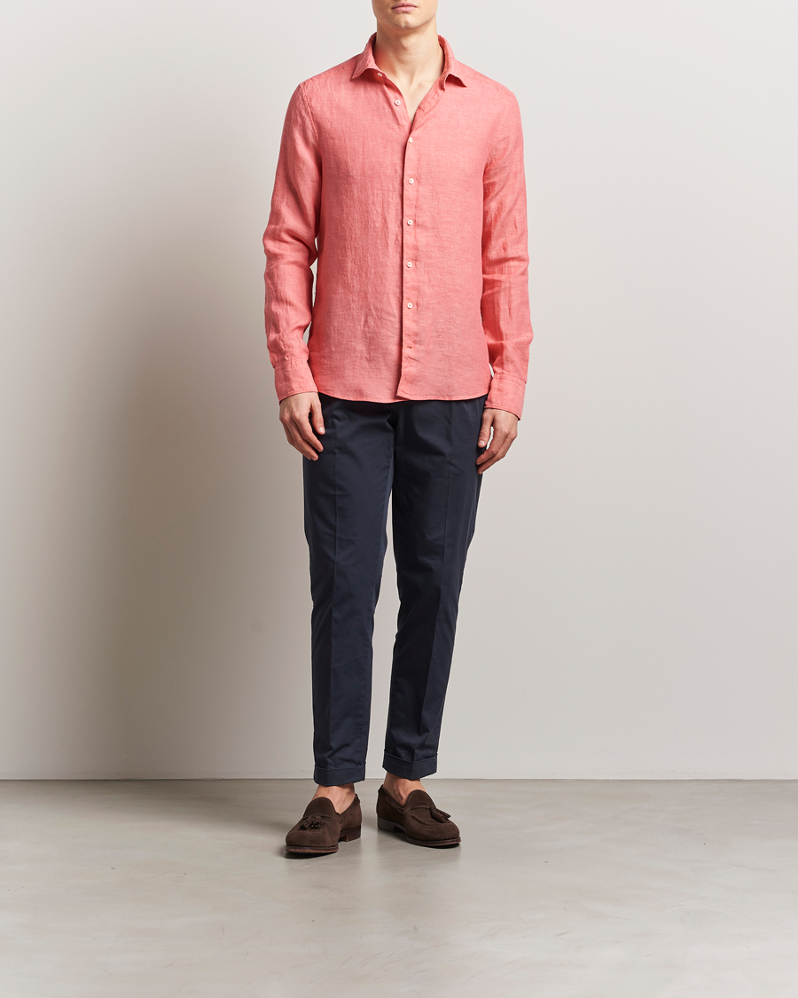 Hombres | Camisas | Stenströms | Slimline Cut Away Linen Shirt Rasberry