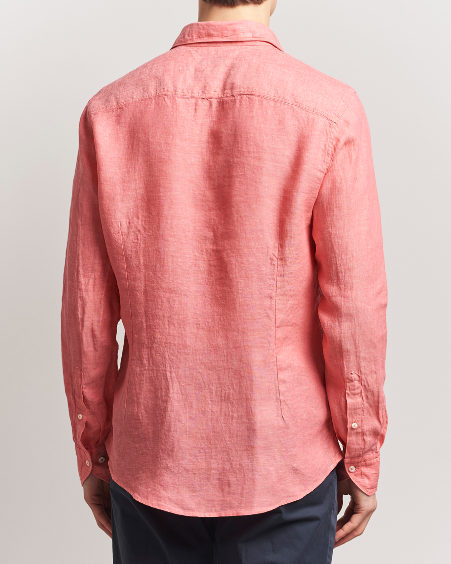 Hombres | Camisas | Stenströms | Slimline Cut Away Linen Shirt Rasberry