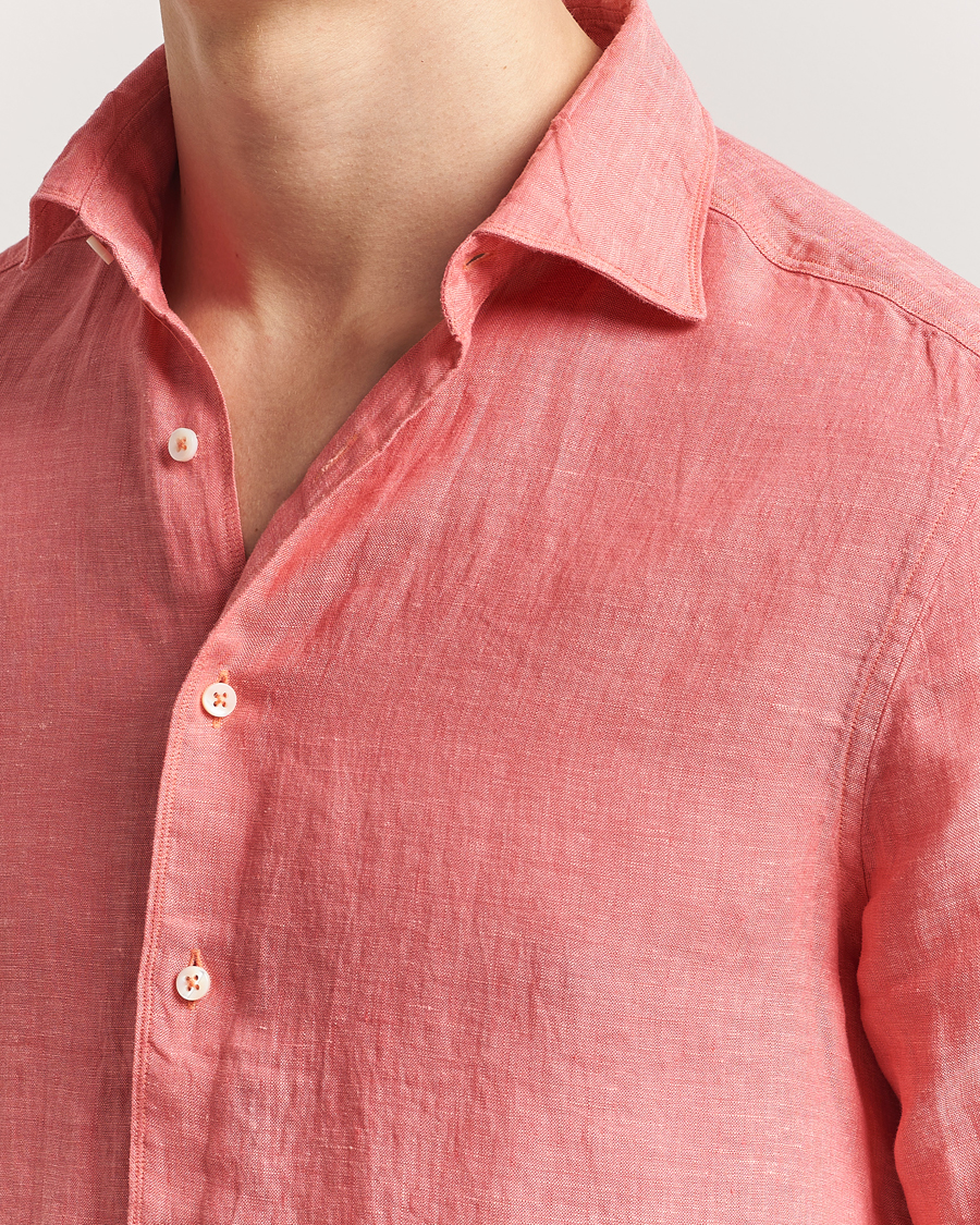 Hombres | Camisas | Stenströms | Slimline Cut Away Linen Shirt Rasberry