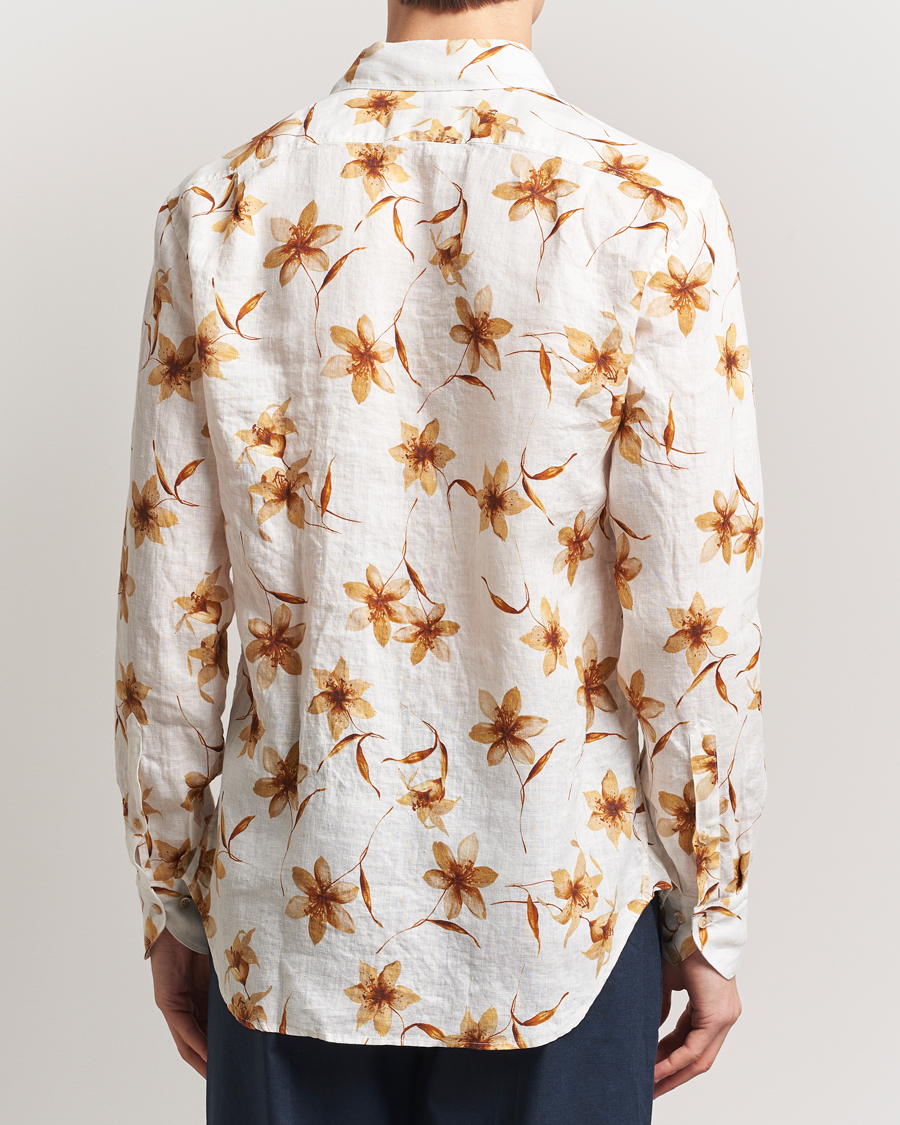Hombres | Camisas | Stenströms | Fitted Body Flower Printed Linen Shirt White
