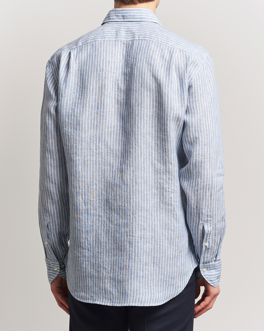 Hombres | Camisas | Stenströms | Fitted Body Striped Linen Shirt Blue