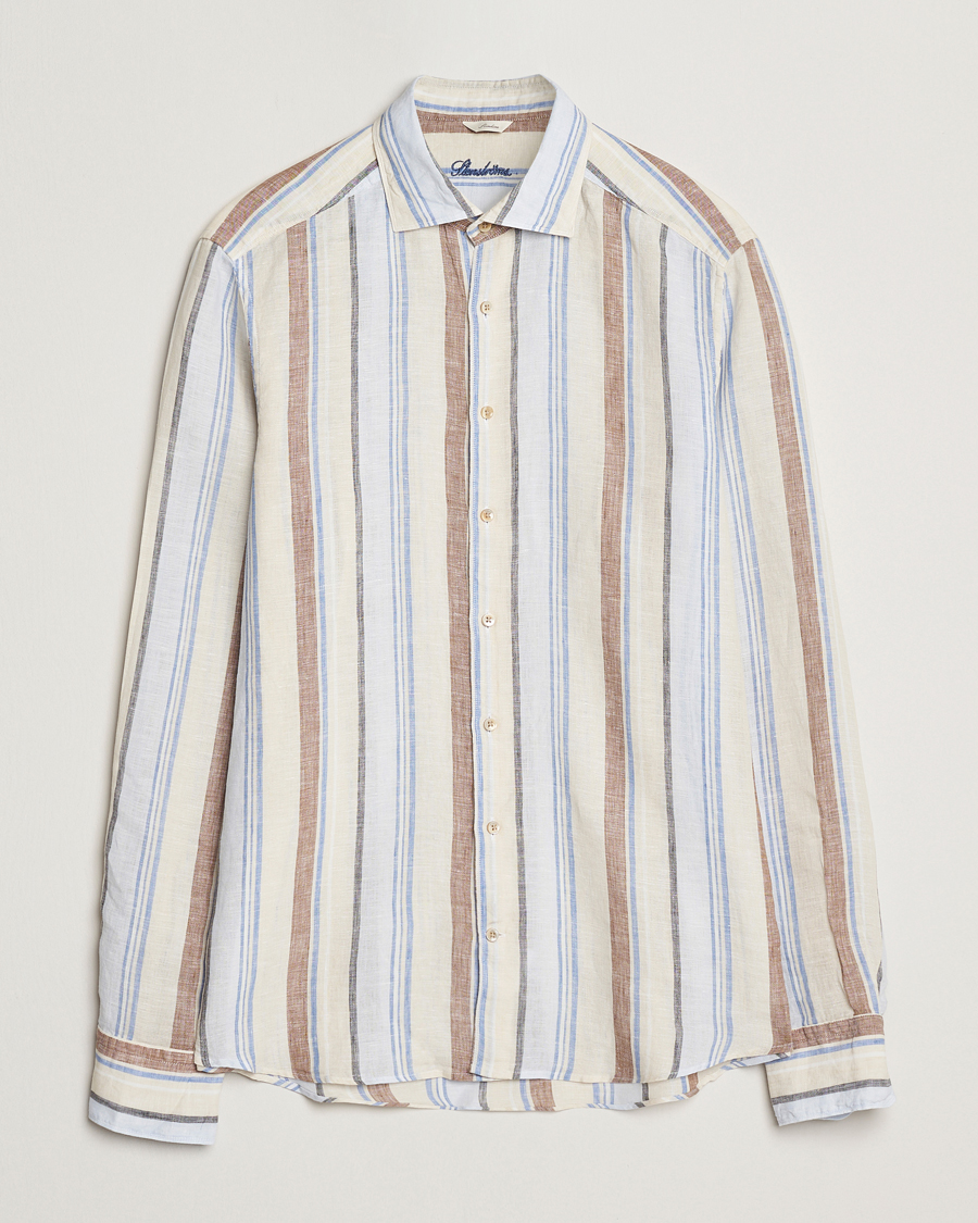 Hombres | Camisas | Stenströms | Slimline Multi Striped Linen Shirt Beige