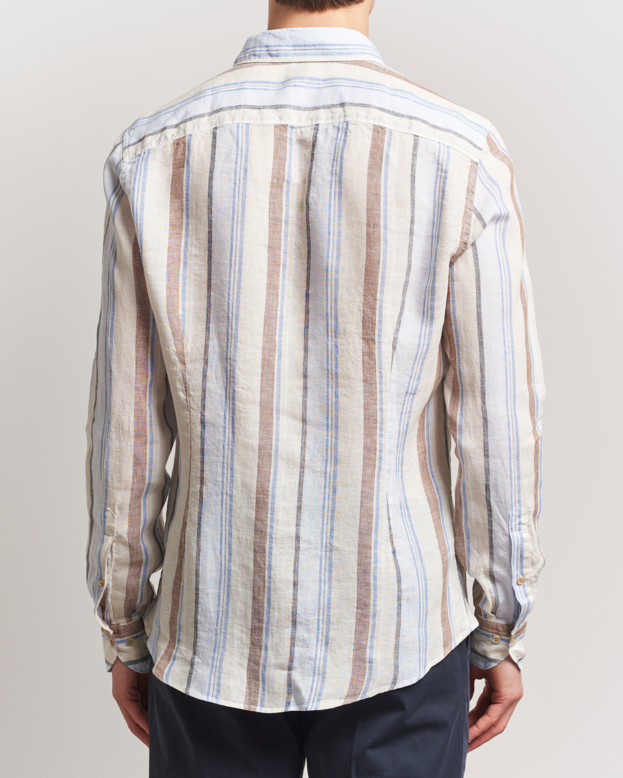 Hombres | Camisas | Stenströms | Slimline Multi Striped Linen Shirt Beige