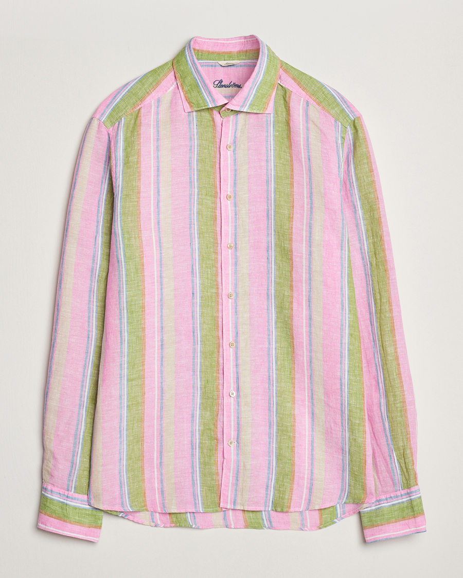 Hombres | Camisas | Stenströms | Slimline Multi Striped Linen Shirt Pink