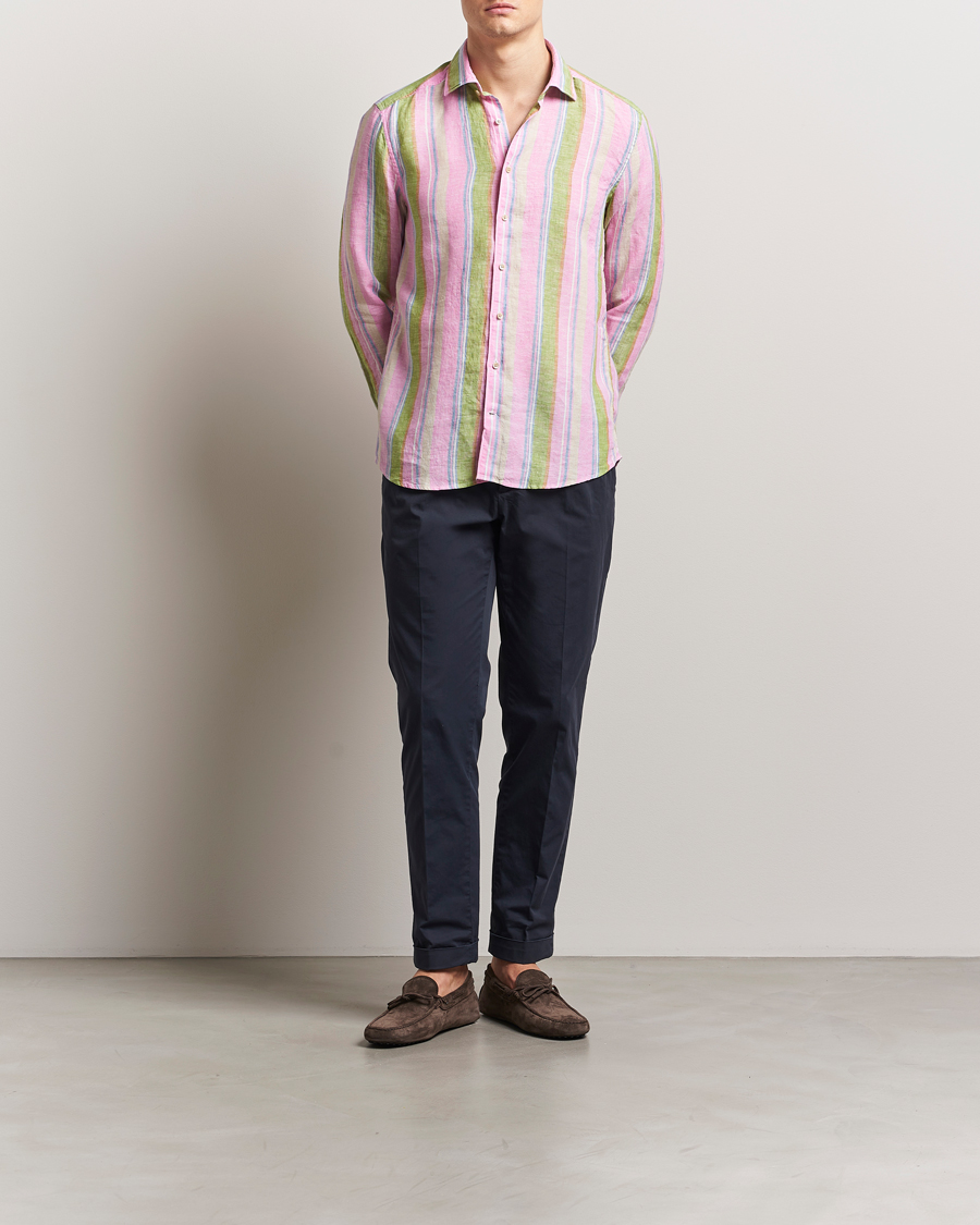 Hombres | Camisas | Stenströms | Slimline Multi Striped Linen Shirt Pink
