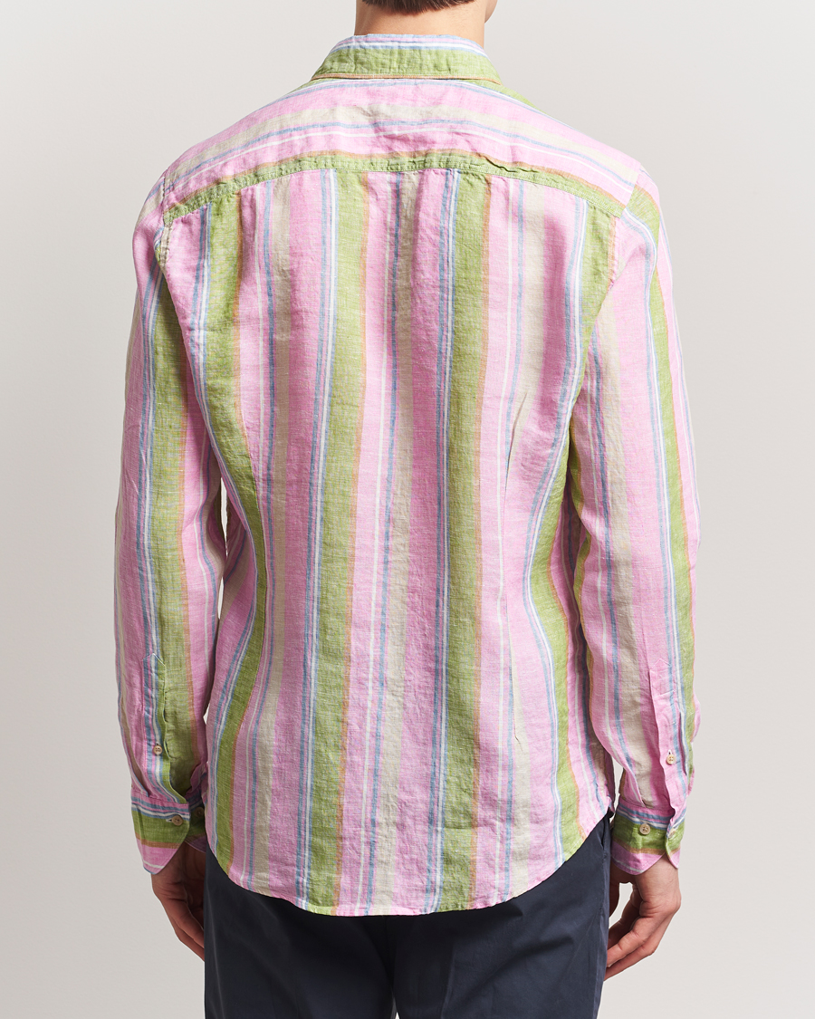 Hombres | Camisas | Stenströms | Slimline Multi Striped Linen Shirt Pink