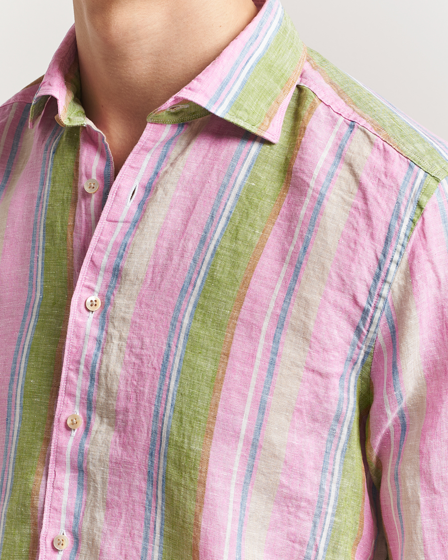 Hombres | Camisas | Stenströms | Slimline Multi Striped Linen Shirt Pink