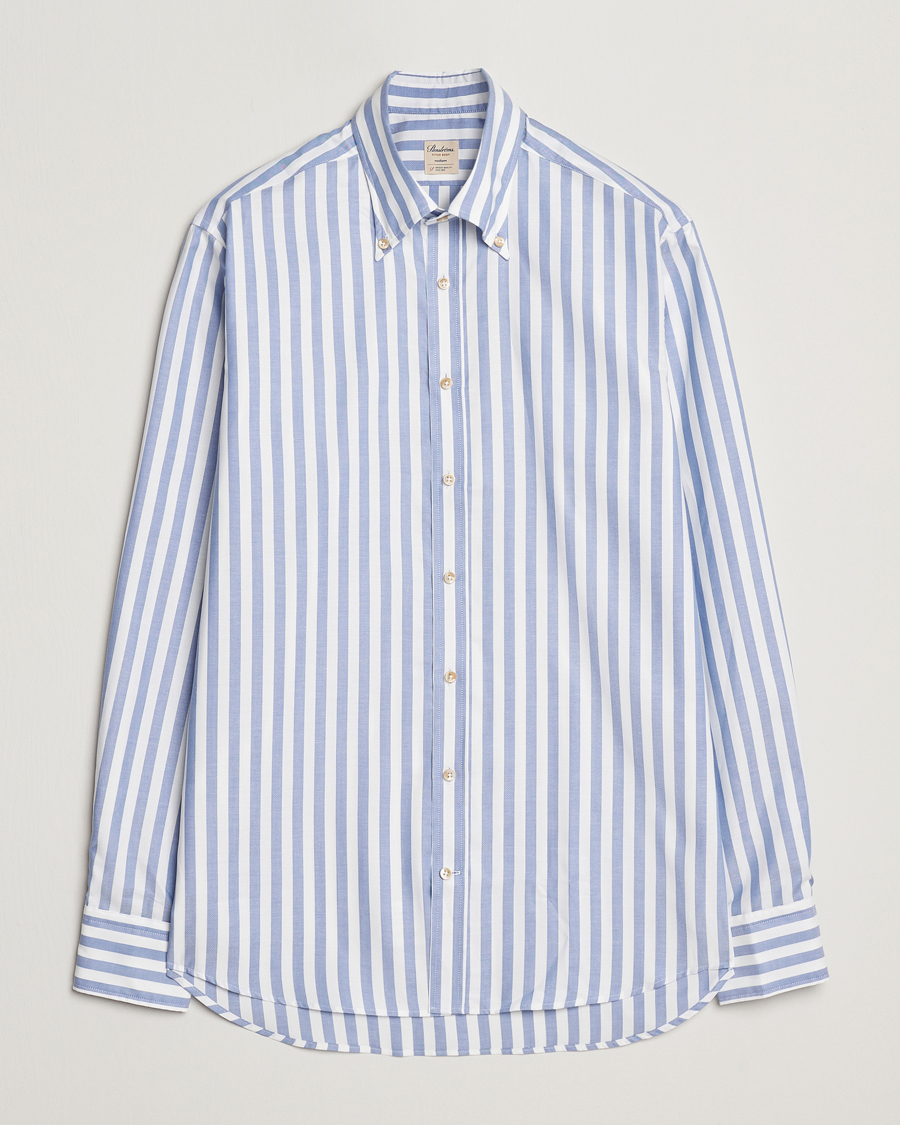 Hombres | Camisas | Stenströms | Fitted Body Wide Stripe Oxford Shirt Blue
