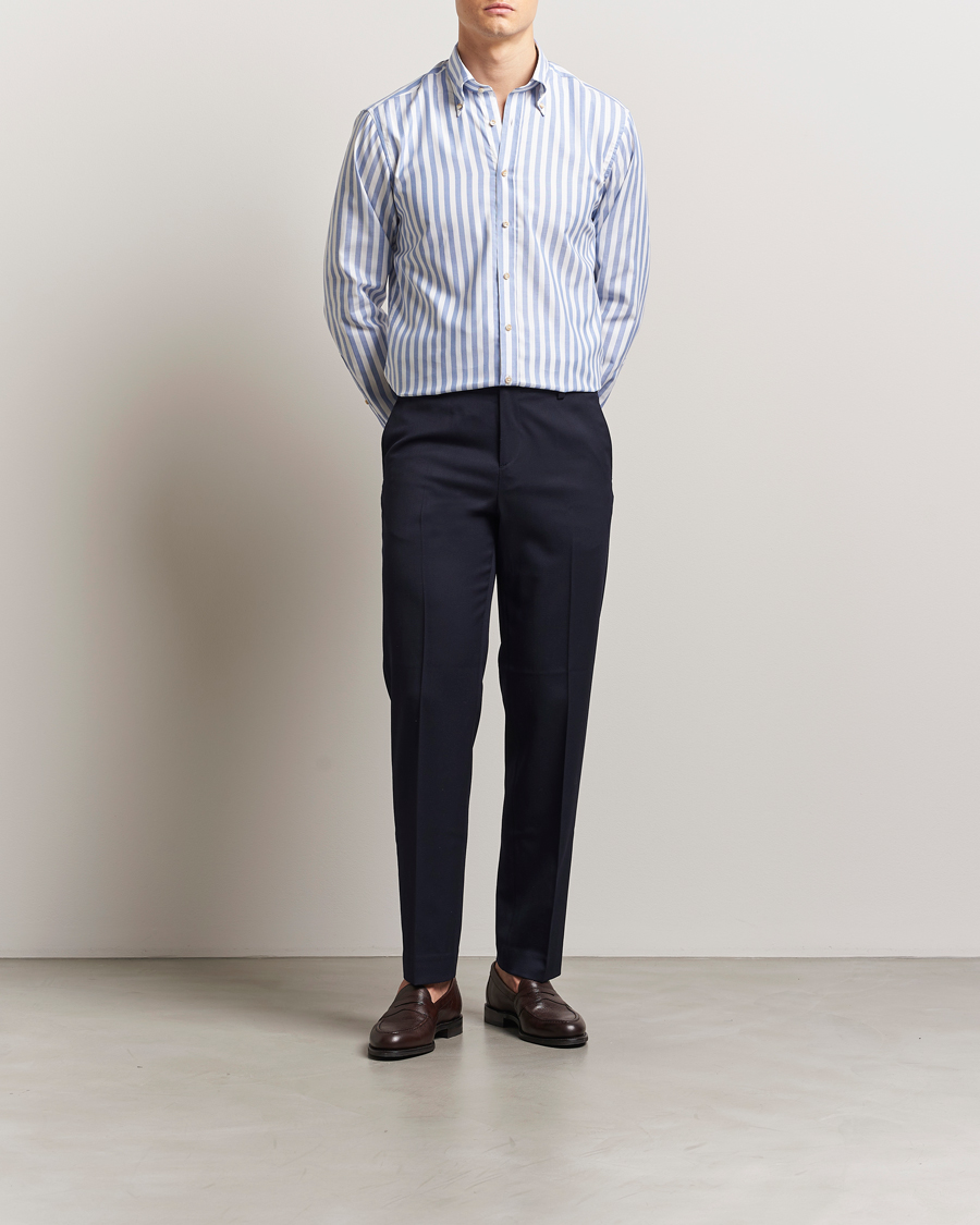 Hombres | Camisas | Stenströms | Fitted Body Wide Stripe Oxford Shirt Blue