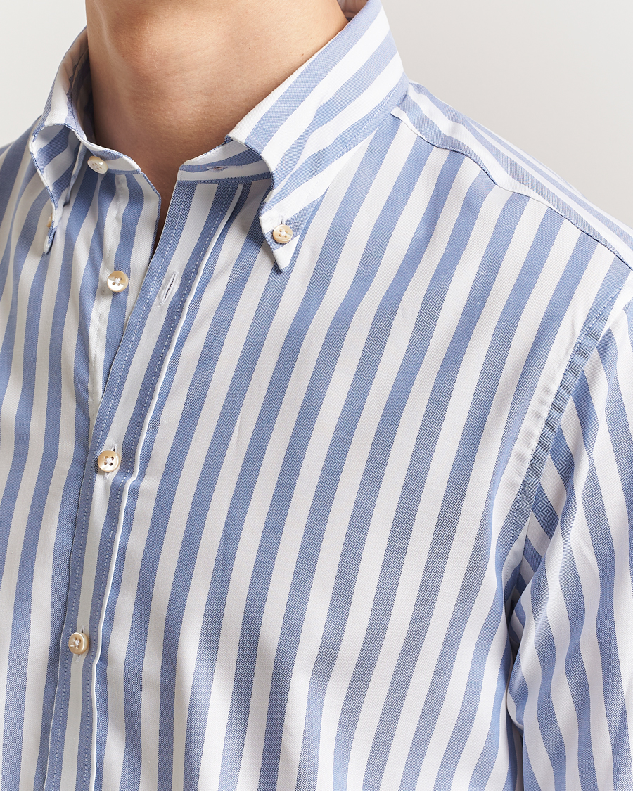 Hombres | Camisas | Stenströms | Fitted Body Wide Stripe Oxford Shirt Blue