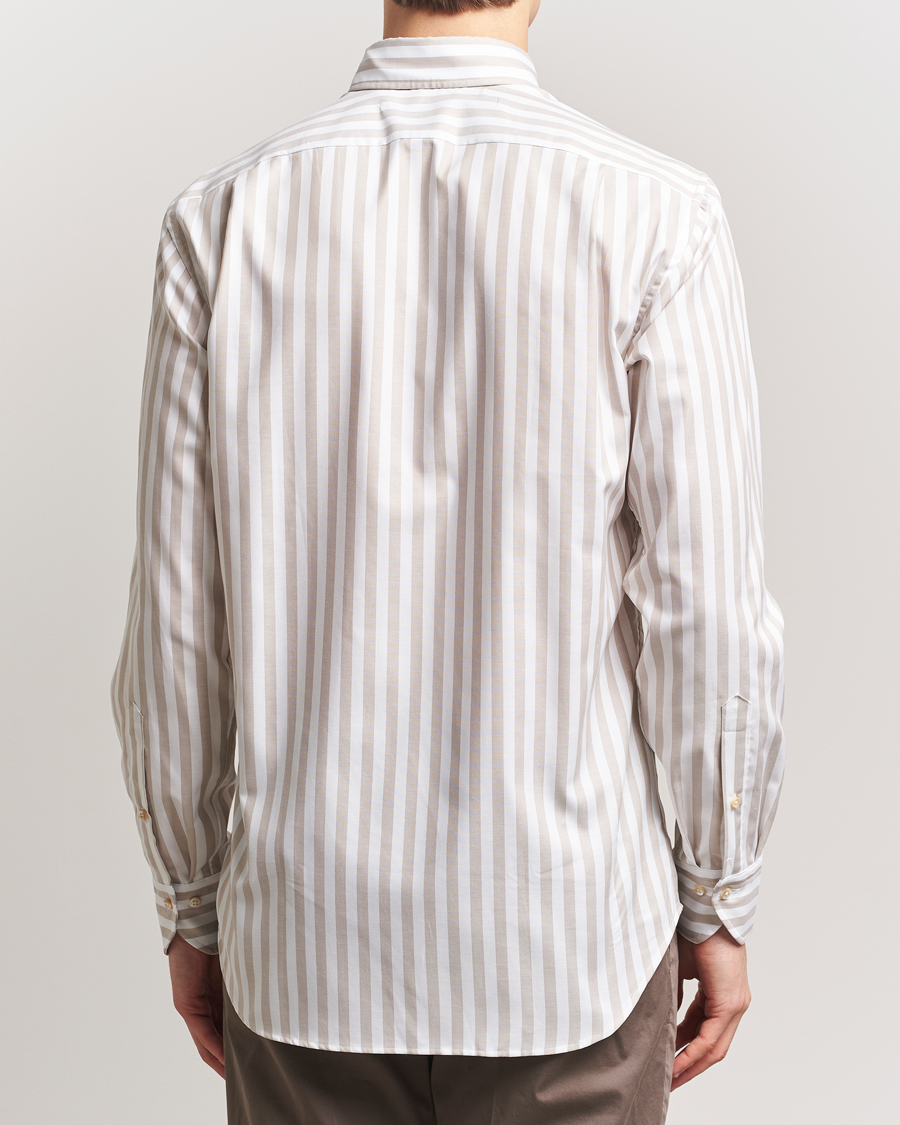 Hombres | Camisas | Stenströms | Fitted Body Wide Stripe Oxford Shirt Beige