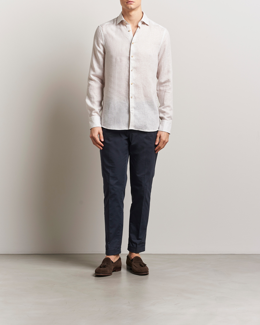 Hombres | Camisas | Stenströms | Slimline Linen/Lycell Shirt Light Grey