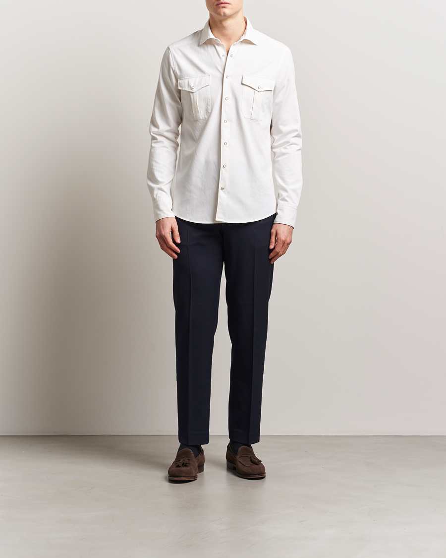 Hombres | Camisas | Stenströms | Slimline Double Pocket Shirt White