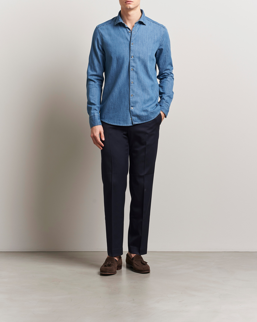 Hombres | Camisas | Stenströms | Slimline Denim Shirt Blue