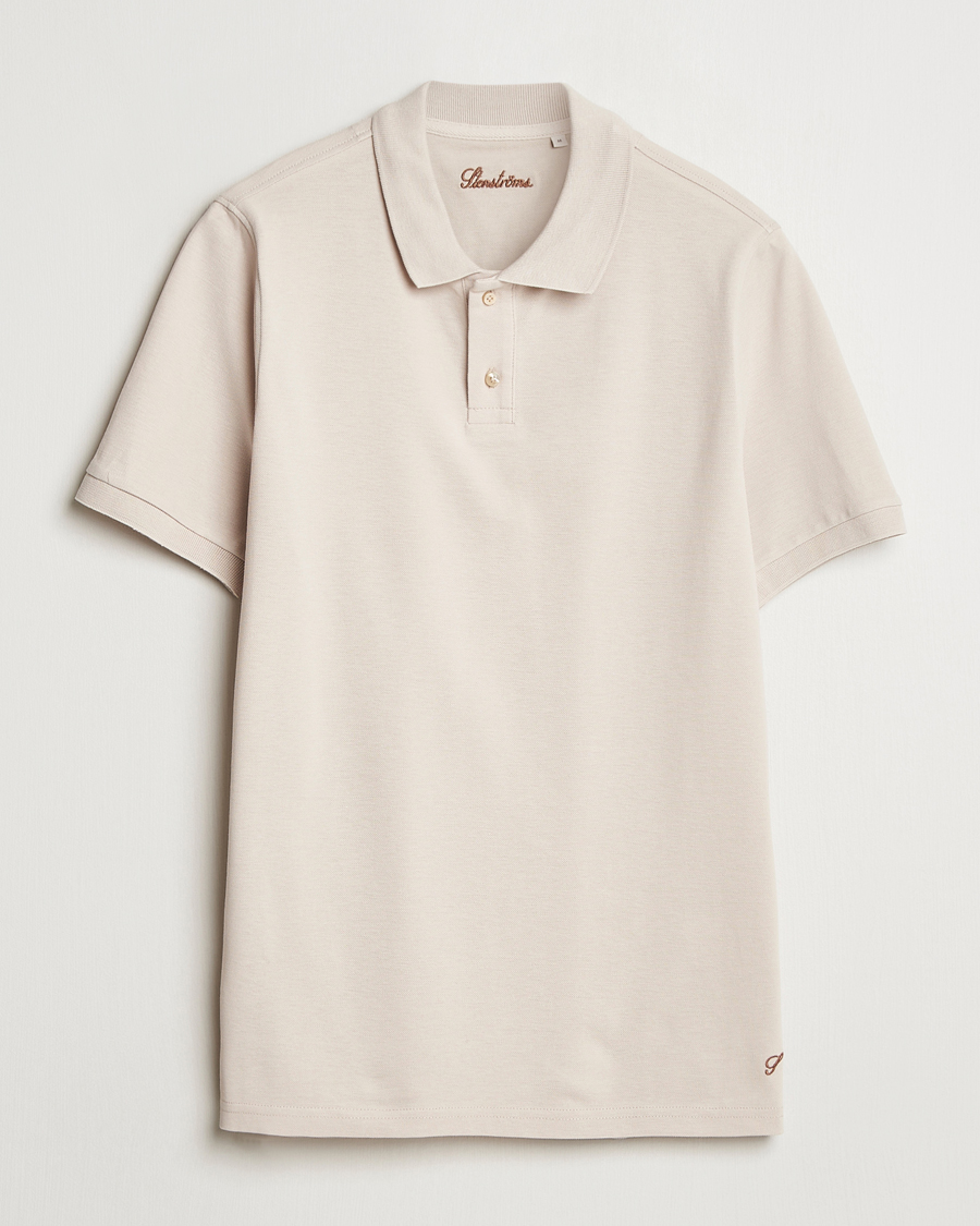 Hombres | Polos | Stenströms | Organic Cotton Piquet Polo Shirt Beige