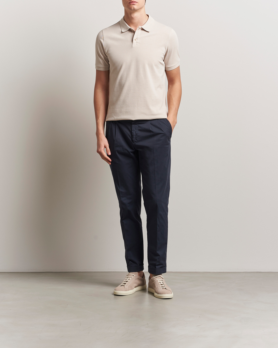 Hombres | Polos | Stenströms | Organic Cotton Piquet Polo Shirt Beige